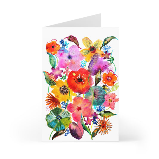 Whimsical Flowers on White - Art by Rien - Greeting Cards (7 pcs)