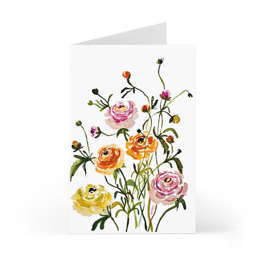 Dancing Ranunculus on White - Art by Rien - Greeting Cards (7 pcs)