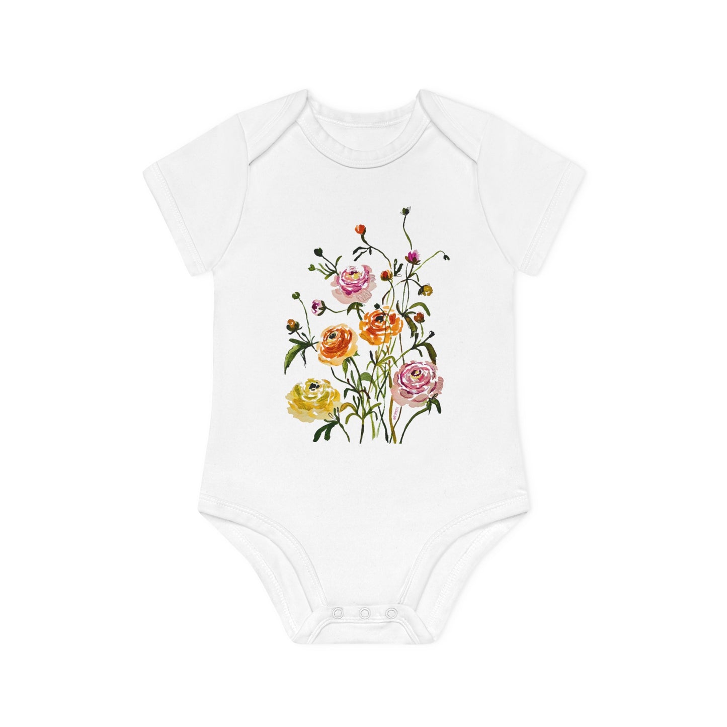 Dancing Ranunculus - Art by Rien - Baby Organic Short Sleeve Bodysuit