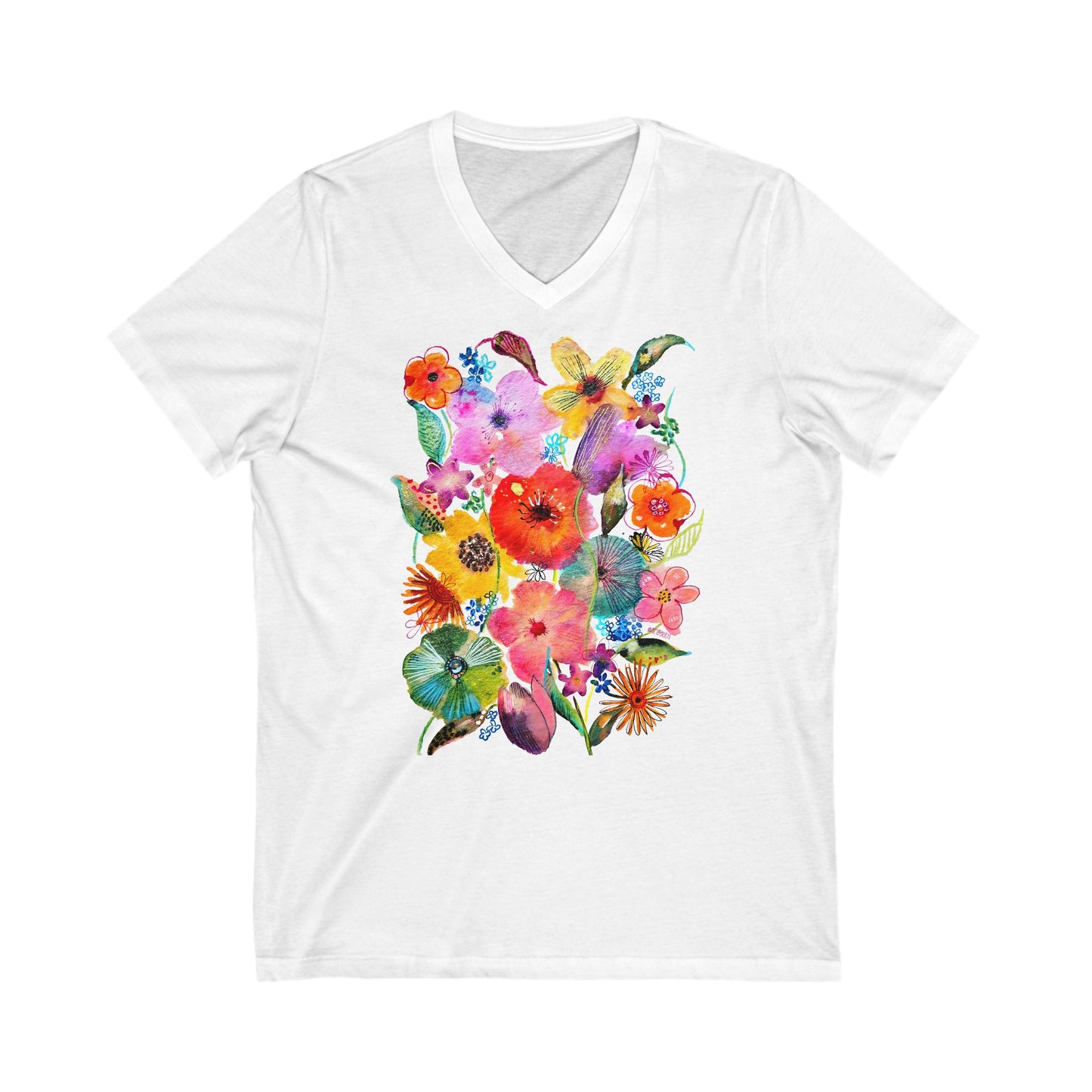 Whimsical Flowers - Art by Rien - v-neck