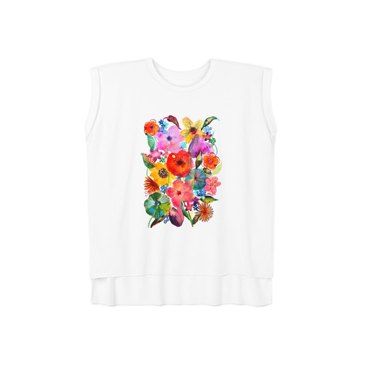 Whimsical Flowers - Art by Rien - flowy rolled cuffs muscle tee