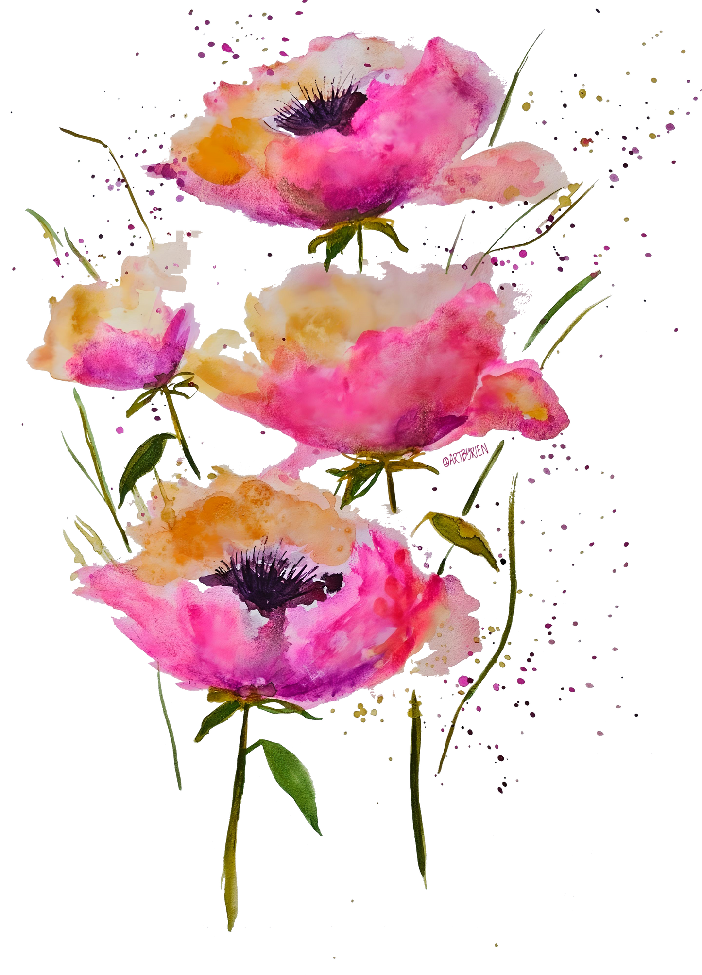 Pink Poppies - Art by Rien - kitchen towel